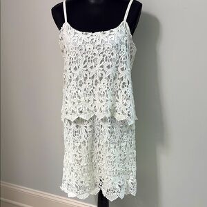 White Lace Sleeveless Tiered Mini dress